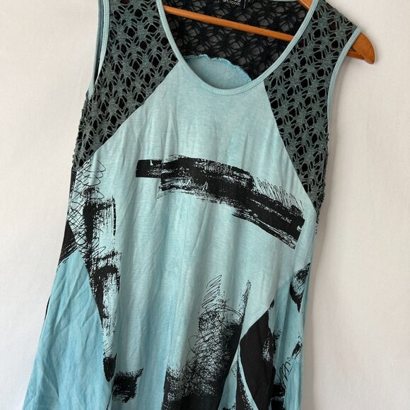 Art Of Cloth Linen Blend Midi Dress Paint Stroke Design M - Picture 2 of 7